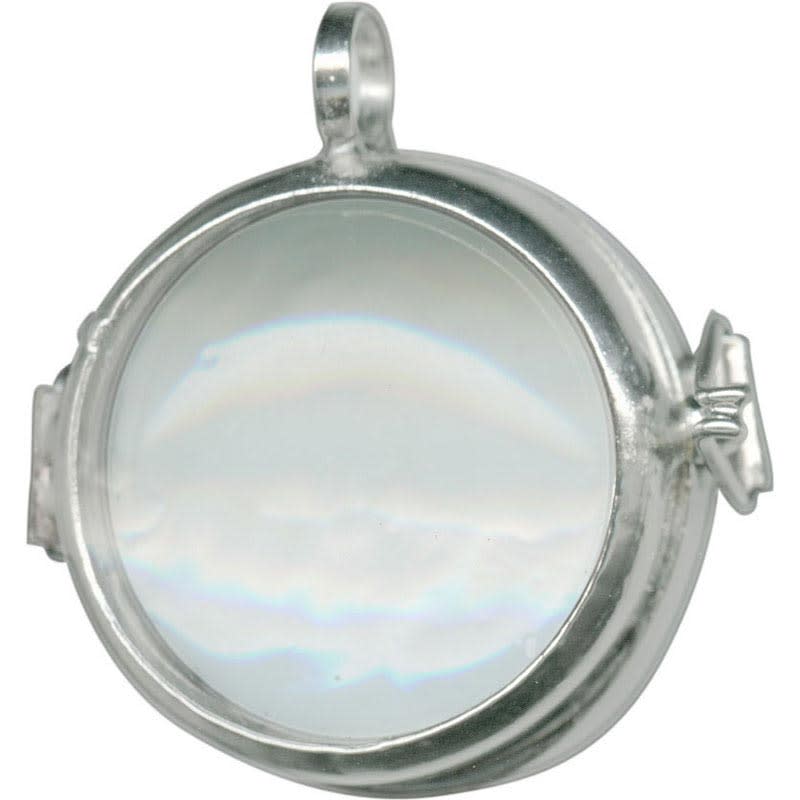 Window Locket Pendant, Magnifying Bubble with Loop 30.5x23.5mm, White Rhodium Plated (1 Piece)