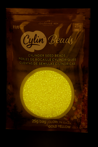 Cylin Seed Beads 11/0 - 25g Bag - Glow in the Dark - Gold Yellow