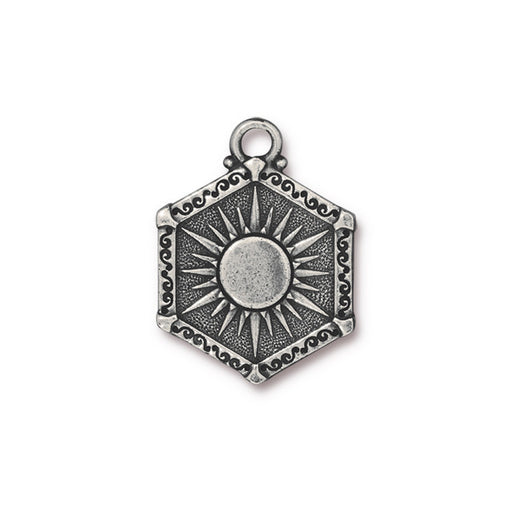 Metal Pendant, Hexagon Sun and Moon 28.5x21.5mm, Antiqued Pewter, by TierraCast (1 Piece)