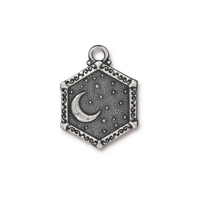 Metal Pendant, Hexagon Sun and Moon 28.5x21.5mm, Antiqued Pewter, by TierraCast (1 Piece)