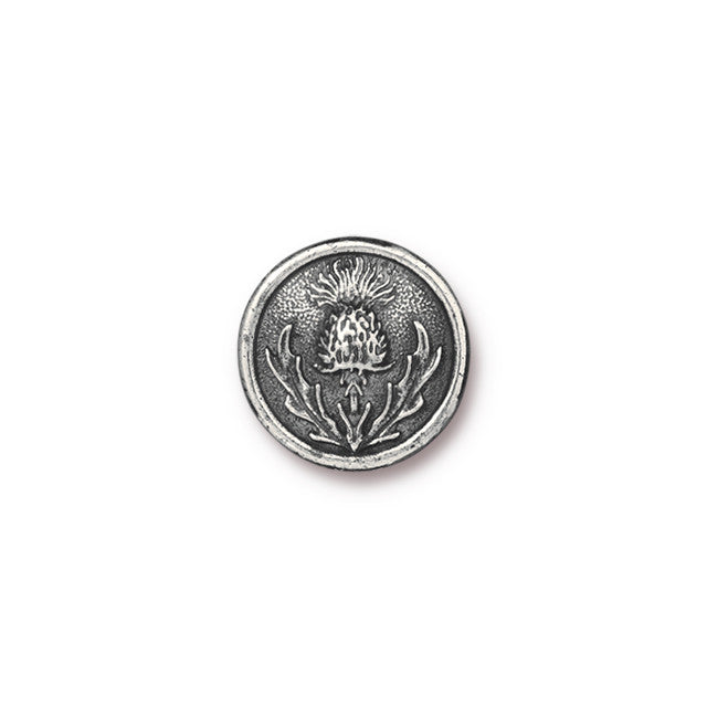 Button, Thistle 14.5mm, Antiqued Pewter, by TierraCast (1 Piece)