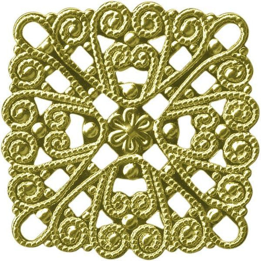 28mm Raw Brass Filigree, Square (12 Pieces)