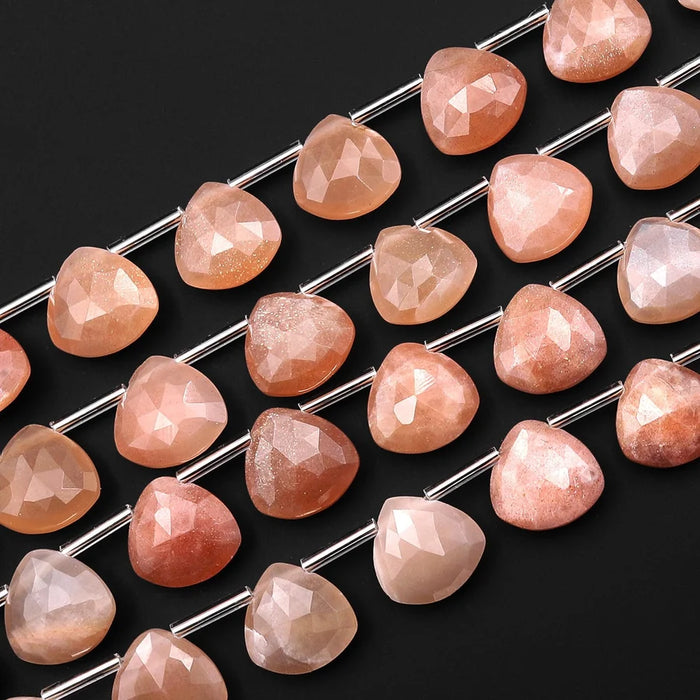 Natural Peach Moonstone 12mm Faceted Teardrop Briolette Bead - AAA Grade