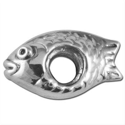 15mm Fish Large Hole Bead - Rhodium Plated (2 Pieces)