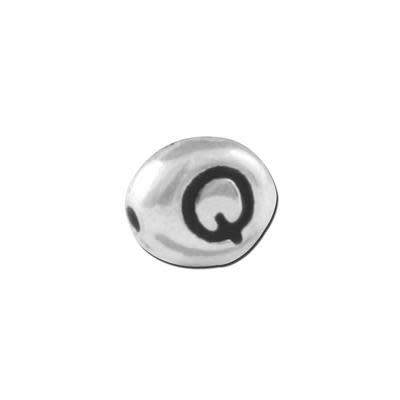 7mm Antique White Bronze Plated Oval Pewter Alphabet Beads - Q