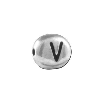 7mm Antique White Bronze Plate Oval Pewter Alphabet Beads - V