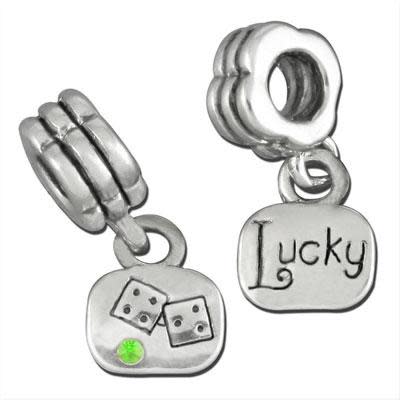 9mm Dangling LUCKY Large Hole Bead - Rhodium Plated (1 Pair)