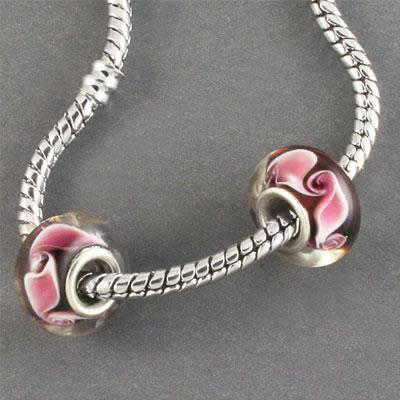 13mm Black with Purple Swirl Rondelle Large Metal Hole Glass Beads (3 Pieces)