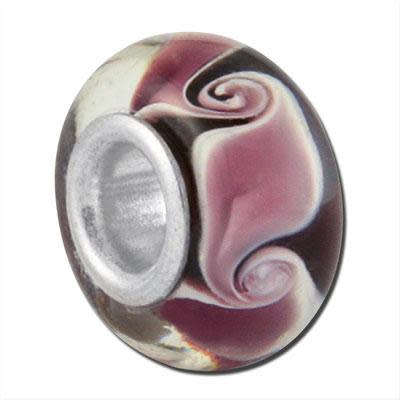 13mm Black with Purple Swirl Rondelle Large Metal Hole Glass Beads (3 Pieces)