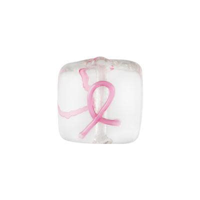 12mm Pink Ribbon Square Glass Beads - Vertical Hole (5 Pieces)