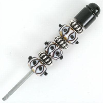 14mm Rondelle Glass Beads Black, White, Tan Design - Large Hole (5 Pieces)