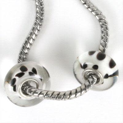 14mm White with Black Dots Large Hole Glass Beads (3 Pieces)
