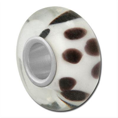 14mm White with Black Dots Large Hole Glass Beads (3 Pieces)