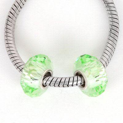 13mm Light Green Faceted Glass - Large Hole Bead (2 Pieces)