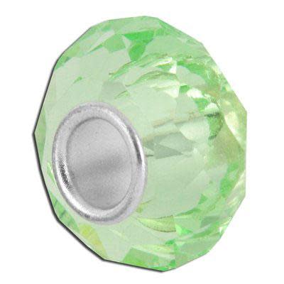 13mm Light Green Faceted Glass - Large Hole Bead (2 Pieces)