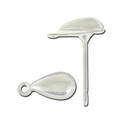 7mm Silver Plated Teardrop Earstuds with Loop (100 Pieces)