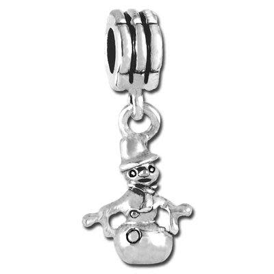 15mm Snowman Charm Large Hole Bead - Rhodium Plated (2 Pieces)