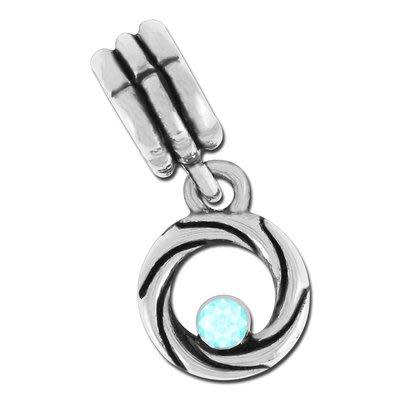 12mm Twisted Round with Aquamarine In-Set Charm - Rhodium Plated (2 Pieces)