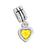 11mm Dangling Heart with Yellow CZ Stone Large Hole Bead - Rhodium Plated (2 Pieces)