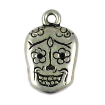 18mm Silver Flower Skull Pewter Charm