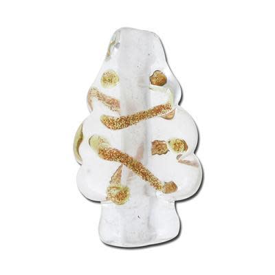 22mm Clear Christmas Tree with Gold Tinsel Glass Lampwork Beads (5 Pieces)