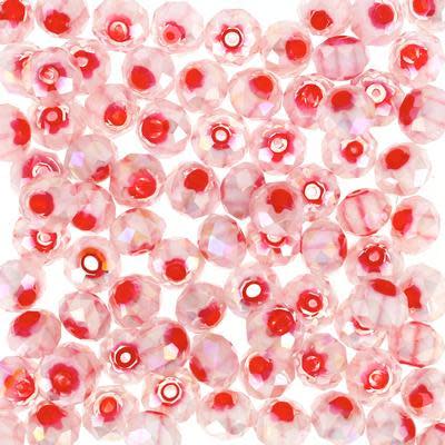 8mm Faceted Rondelle Pink with Red Millefiori Beads with AB Finish
