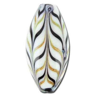44mm White Black with Gold Foil Large Oval Lampwork Beads-Large Hole