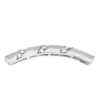 36mm Silver Plated Rhinestone Curved Tube Bead