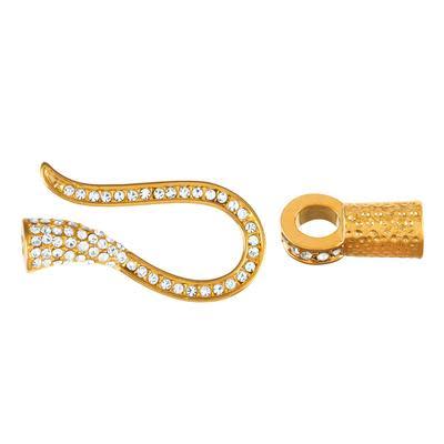 Gold Plated Rhinestone Hook and Eye Clasp for 2mm Round Leather