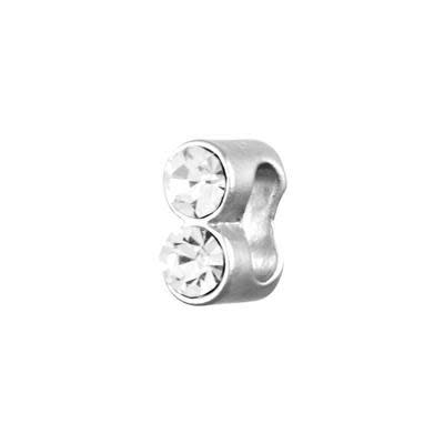 5x9mm Silver Plated Double Rhinestone Slider for 5mm Flat Leather