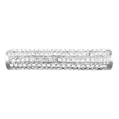 30mm Silver Plated Rhinestone Tube Slider Bead for 3mm Round Leather