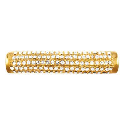 30mm Gold Plated Rhinestone Tube Slider Bead for 3mm Round Leather