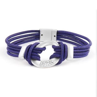 Matte Silver Rhinestone Link Bracelet Component Set for 2mm Round Leather