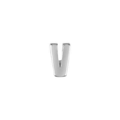 6mm Silver Rhodium Plated Lowercase V - Alphabet Initial Beads