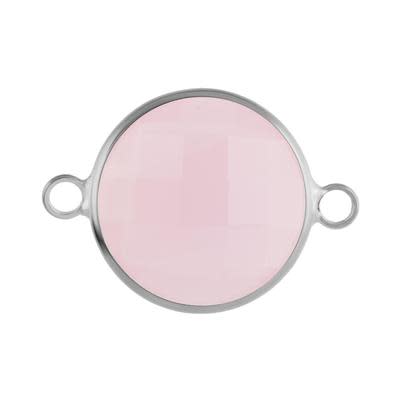 16mm Round Silver Plated Pink Faceted Glass Connector