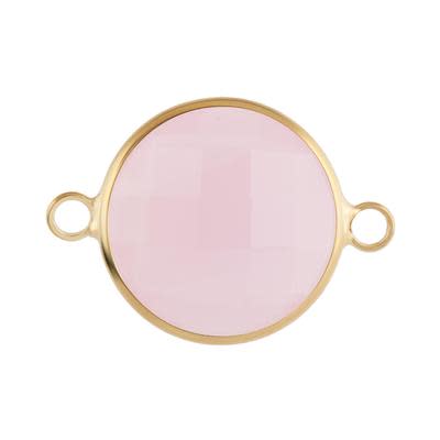 16mm Round Gold Plated Pink Faceted Glass Connector