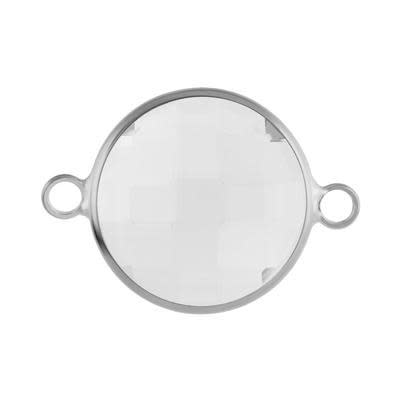 16mm Round Silver Plated Clear Faceted Glass Connector