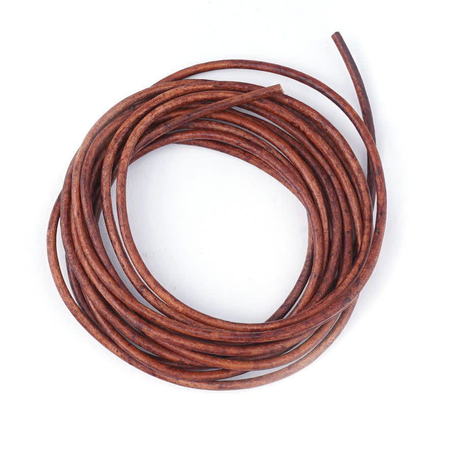 2mm Natural Red Brown Round Leather Cord (2 Meters)