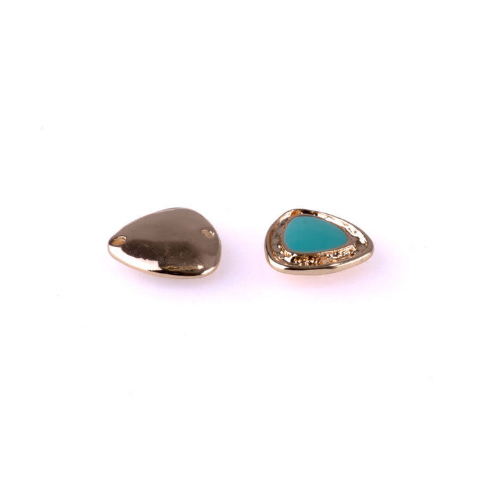 15mm Triangle Shaped Connector with Turquoise Enamel from the Global Collection - Gold Plated (1 Pair)