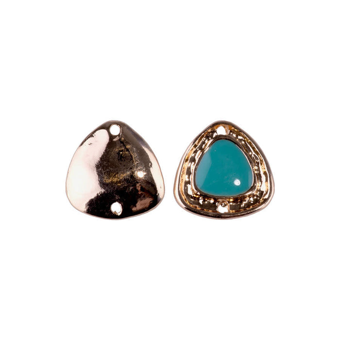 15mm Triangle Shaped Connector with Turquoise Enamel from the Global Collection - Gold Plated (1 Pair)