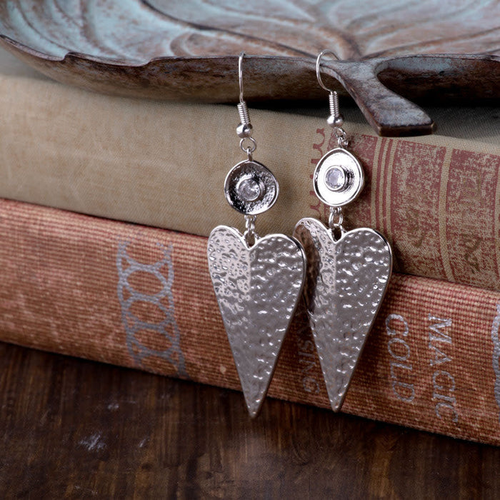 38mm Elongated Hammered Heart Pendant from the Sierra Collection - Rhodium Plated (1 Pair)