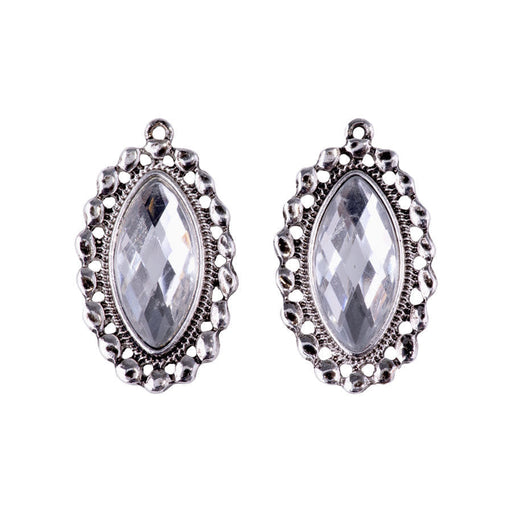 30mm Marquise Shape Pendant with Large Crystal Feature from the Glam Collection - Silver Plated (1 Pair)