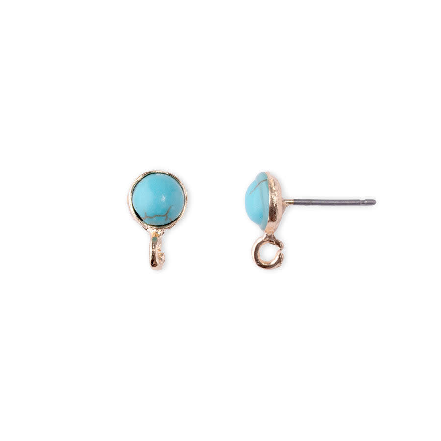 12mm Faux Turquoise Embellished Post Earrings with Bottom Loop from the Sierra Collection - Gold Plated (1 Pair)