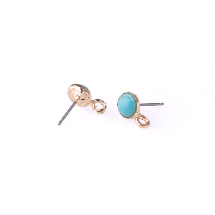 12mm Faux Turquoise Embellished Post Earrings with Bottom Loop from the Sierra Collection - Gold Plated (1 Pair)