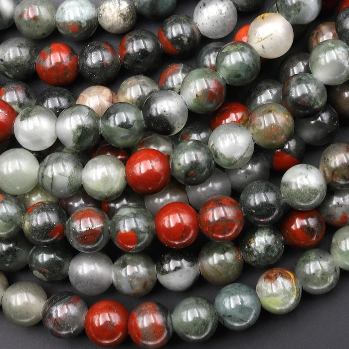 Natural African Bloodstone 8mm Large Hole Round Bead Strand - AAA Grade