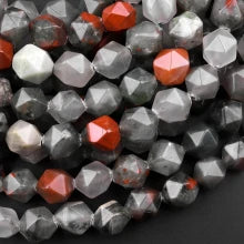 Natural Bloodstone 10mm Star Cut Rounded Bead Strand