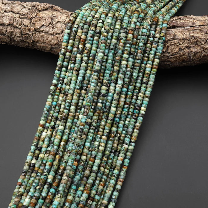Natural African Turquoise 4mm Faceted Heishi Bead Strand - AAA Grade