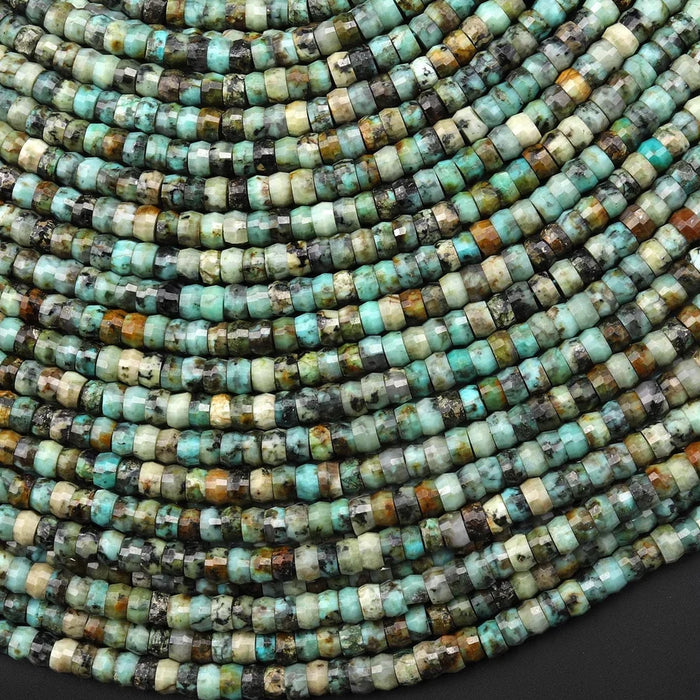 Natural African Turquoise 4mm Faceted Heishi Bead Strand - AAA Grade