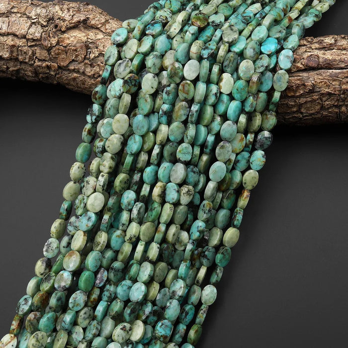 Natural African Turquoise 6x8mm Faceted Oval Bead Strand - AAA Grade