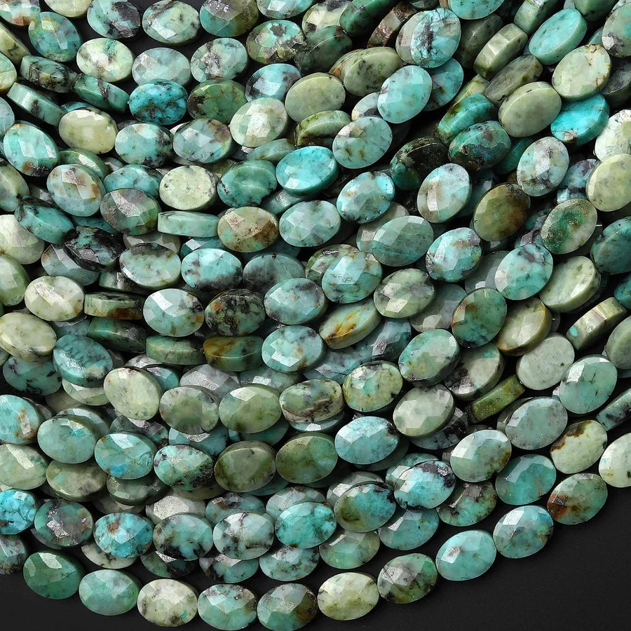Natural African Turquoise 6x8mm Faceted Oval Bead Strand - AAA Grade